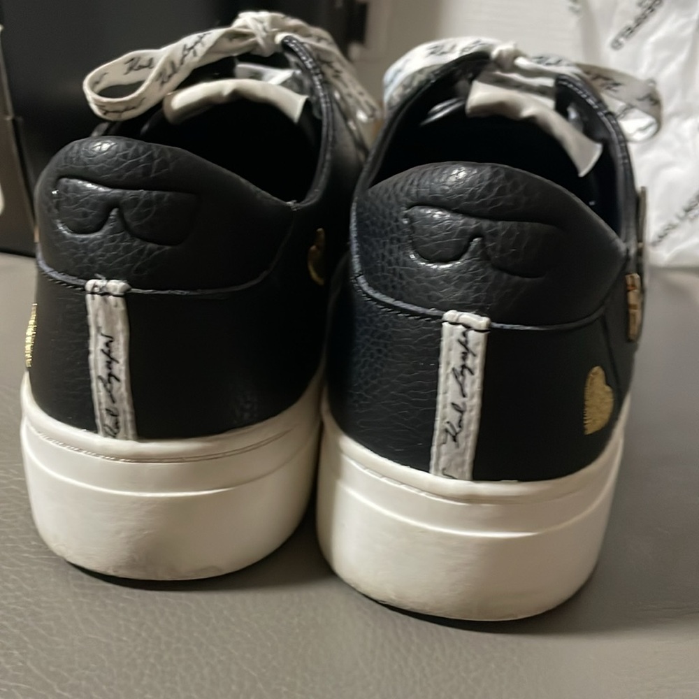 Karl Lagerfeld  Paris Black Leather Sneakers with Cate Pins - Picture 7 of 10